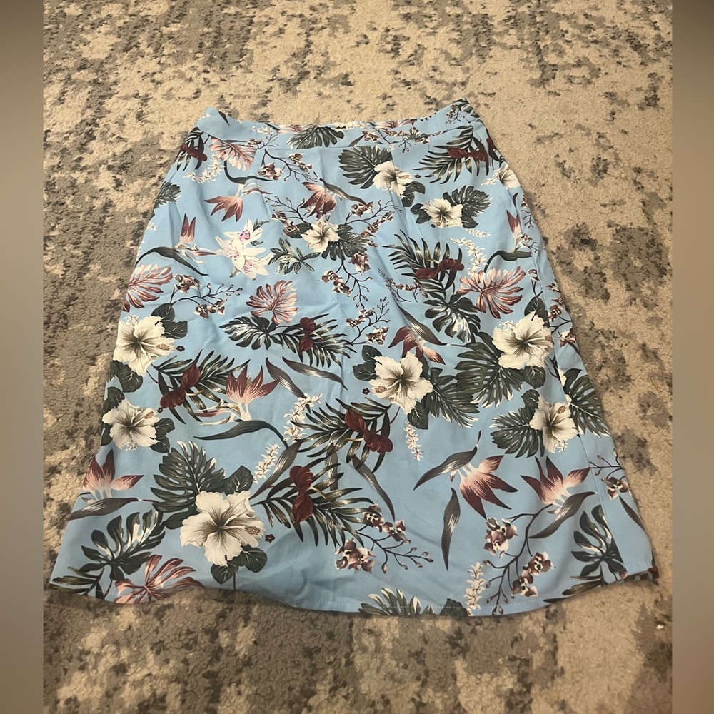 SHEIN Blue Tan A-Line Wrap Midi Skirt Resort Wear